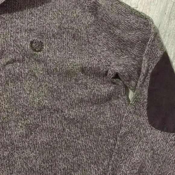 Chaps Ralph Lauren Men's Mock Neck Brown Henley Sweater with Elbow Patches Small - Picture 3 of 7